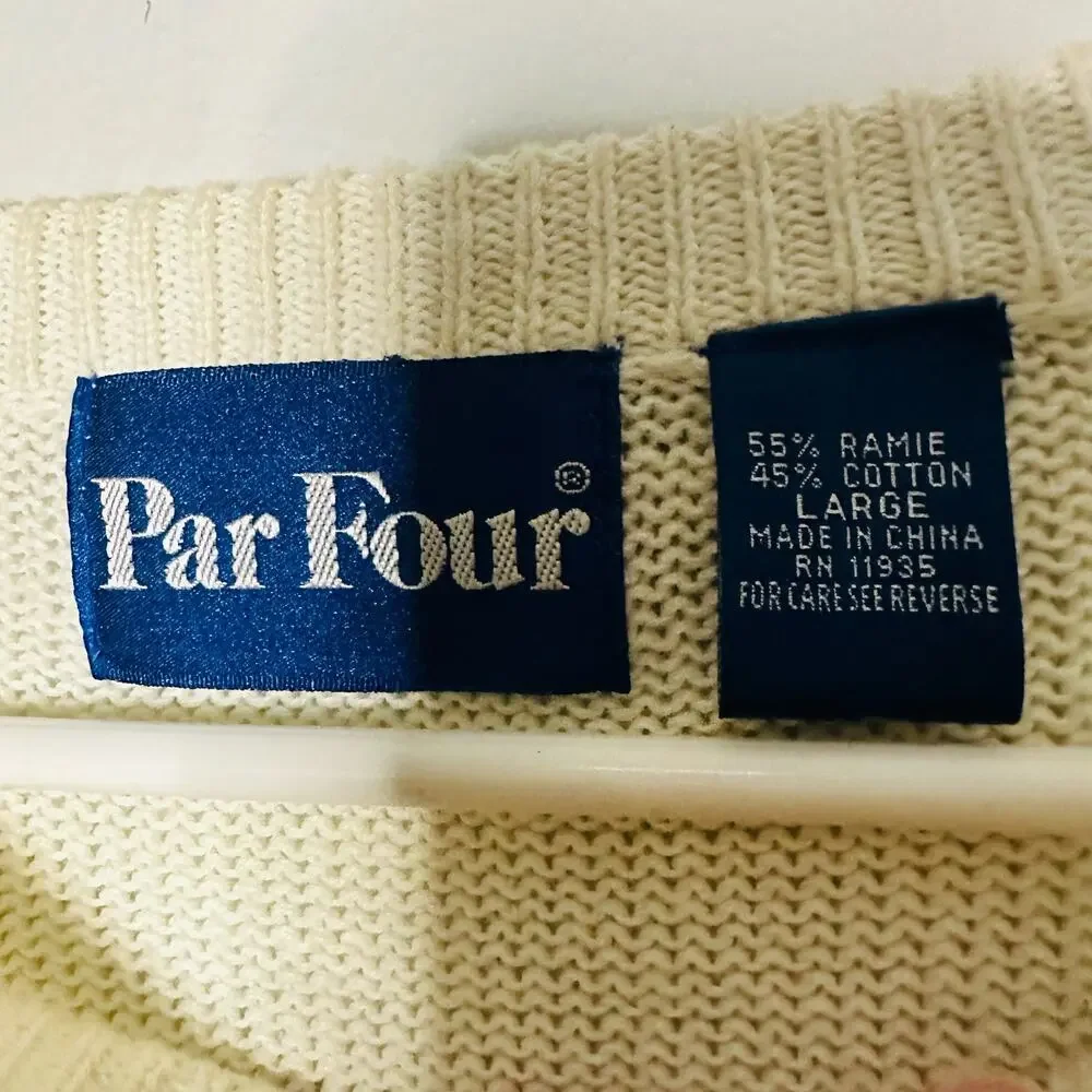 Vintage Par Four Green White Crewneck Oversized Sweater Golf Themed Size L